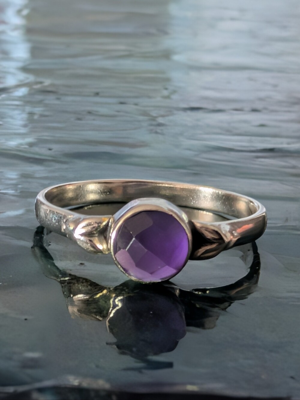 π Faceted Natural Amethyst Ring 925 Solid Sterling Silver Ring Size 9